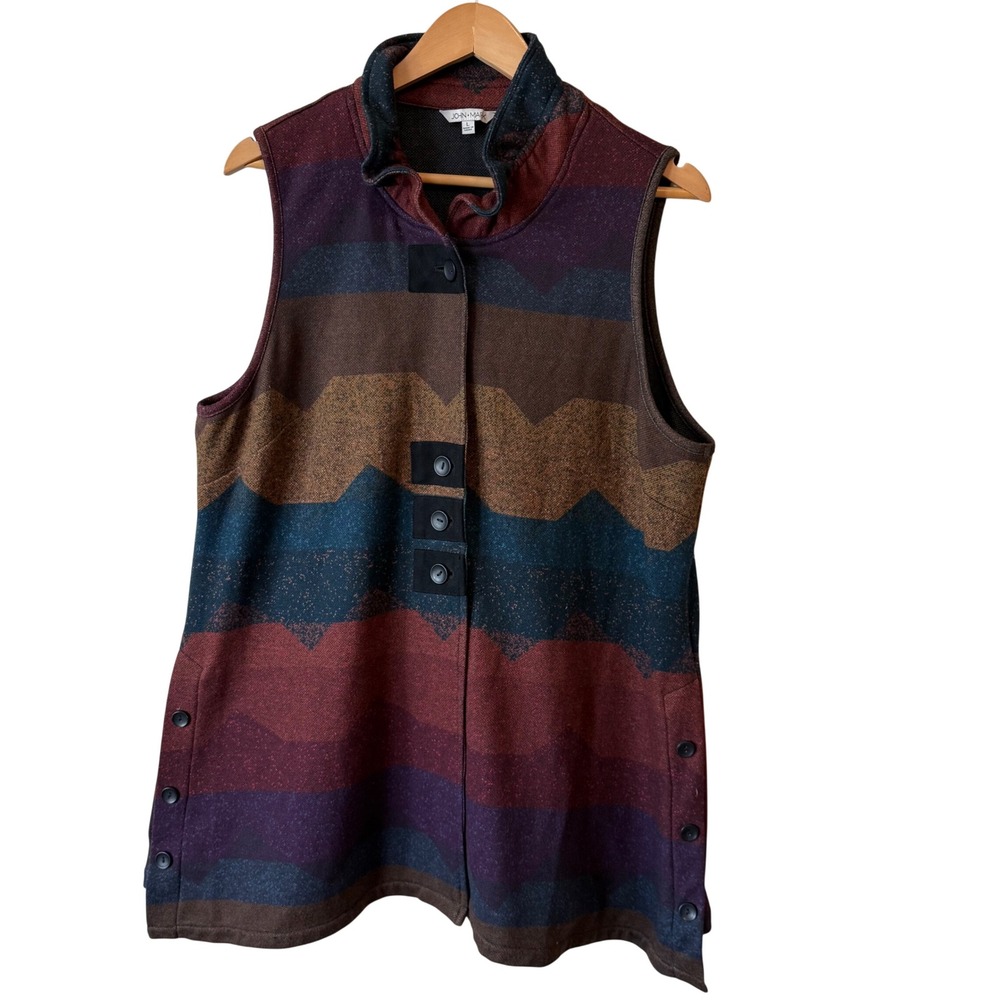 John Mark Long Vest L Multicolor Southwestern Chevron Mock Neck Lagenlook Chic